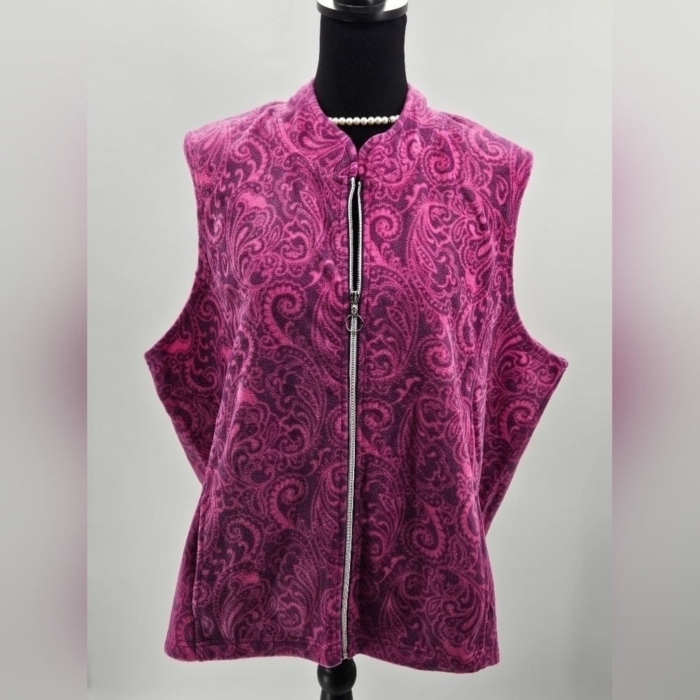 Blair Fleece Vest Womens 2XL PURPLE & PINK Full Zip Paisley Print Pockets